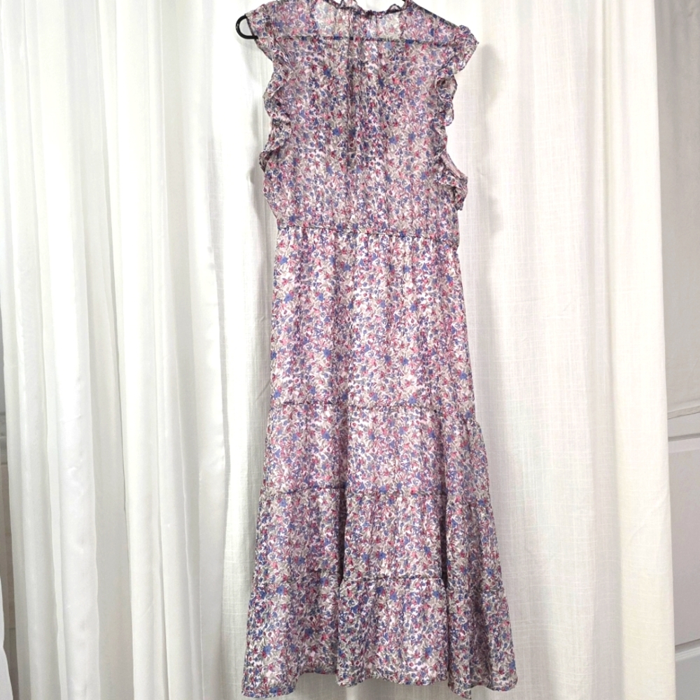 Floral Sleeveless Boho Cottage Prairie Womens Dress Size‎ L Lined Tiered